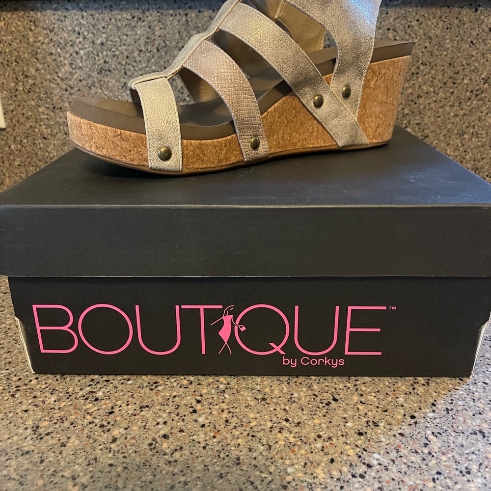 Corkys Women's Tan Strappy Wedge Sandals